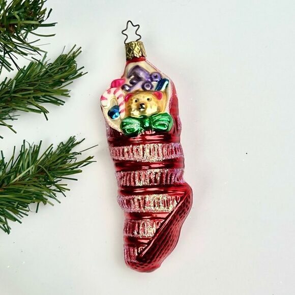 INGE GLAS Germany Stocking with Gifts Blown Glass Christmas Ornament - Picture 3 of 10